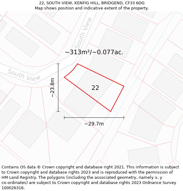 22, SOUTH VIEW, KENFIG HILL, BRIDGEND, CF33 6DG: Plot and title map