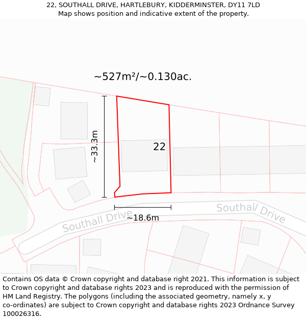 22, SOUTHALL DRIVE, HARTLEBURY, KIDDERMINSTER, DY11 7LD: Plot and title map