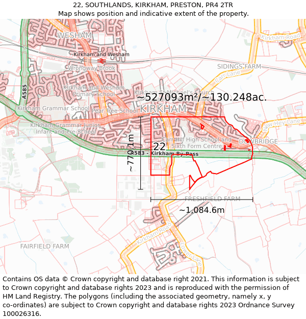 22, SOUTHLANDS, KIRKHAM, PRESTON, PR4 2TR: Plot and title map