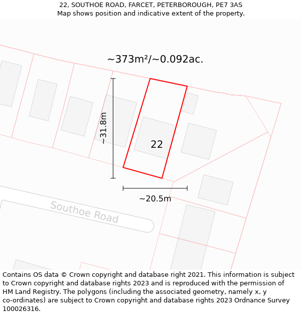 22, SOUTHOE ROAD, FARCET, PETERBOROUGH, PE7 3AS: Plot and title map