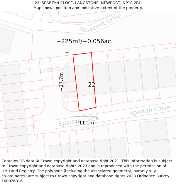22, SPARTAN CLOSE, LANGSTONE, NEWPORT, NP18 2BH: Plot and title map