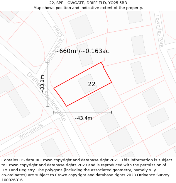 22, SPELLOWGATE, DRIFFIELD, YO25 5BB: Plot and title map