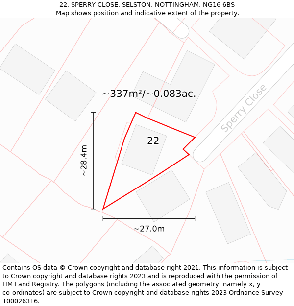 22, SPERRY CLOSE, SELSTON, NOTTINGHAM, NG16 6BS: Plot and title map