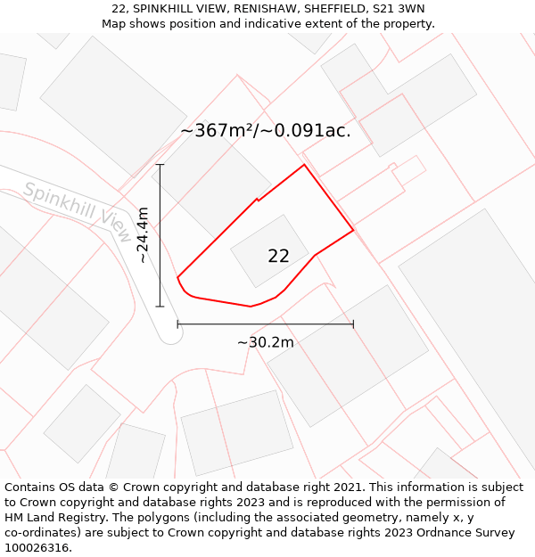 22, SPINKHILL VIEW, RENISHAW, SHEFFIELD, S21 3WN: Plot and title map
