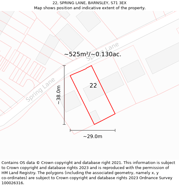 22, SPRING LANE, BARNSLEY, S71 3EX: Plot and title map