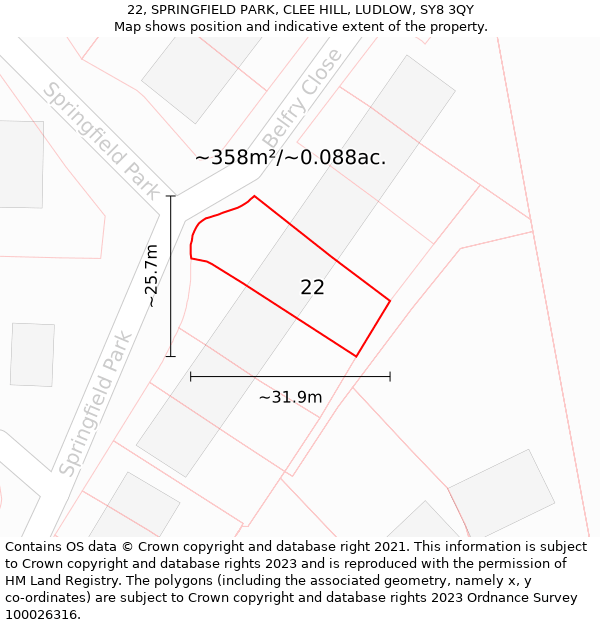 22, SPRINGFIELD PARK, CLEE HILL, LUDLOW, SY8 3QY: Plot and title map