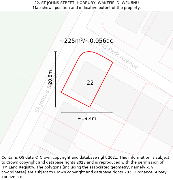 22, ST JOHNS STREET, HORBURY, WAKEFIELD, WF4 5NU: Plot and title map