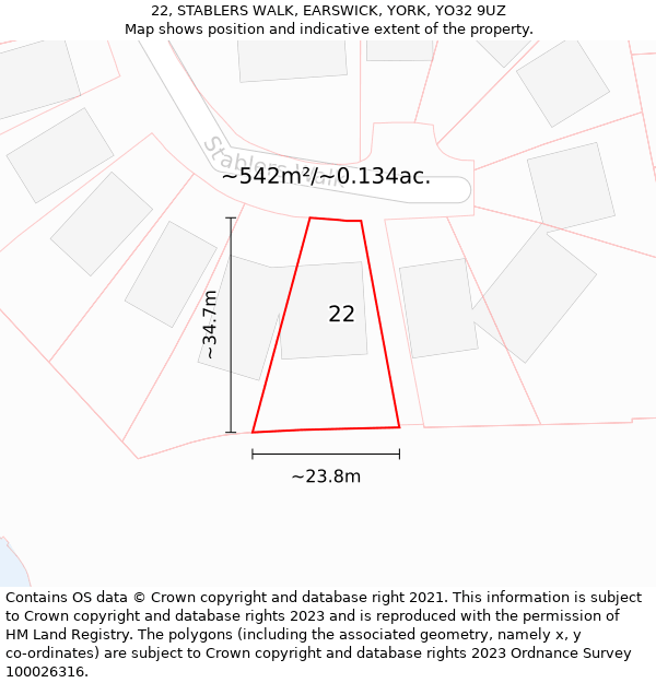 22, STABLERS WALK, EARSWICK, YORK, YO32 9UZ: Plot and title map