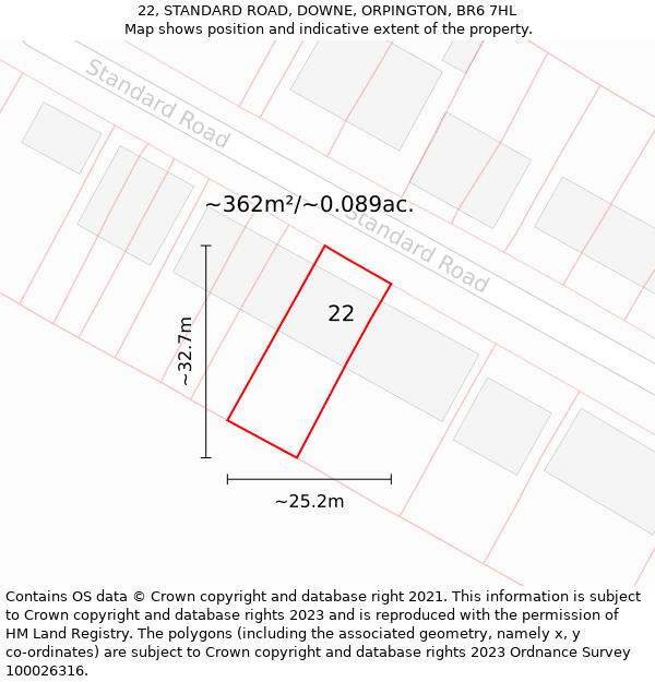 22, STANDARD ROAD, DOWNE, ORPINGTON, BR6 7HL: Plot and title map