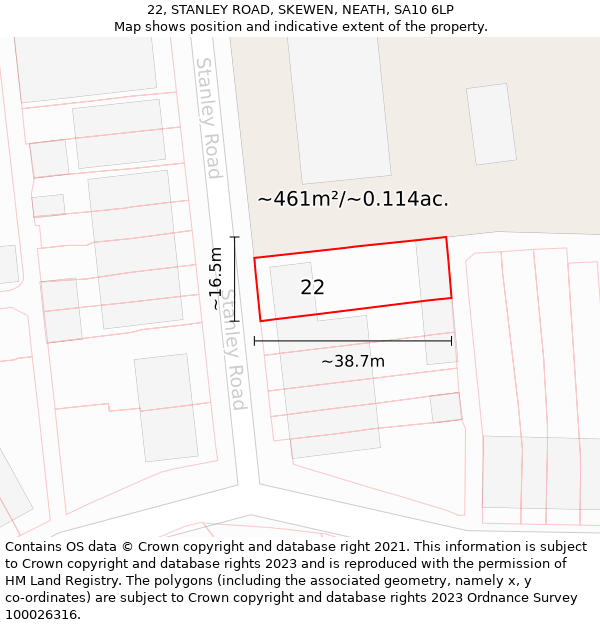 22, STANLEY ROAD, SKEWEN, NEATH, SA10 6LP: Plot and title map