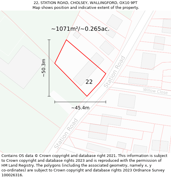 22, STATION ROAD, CHOLSEY, WALLINGFORD, OX10 9PT: Plot and title map