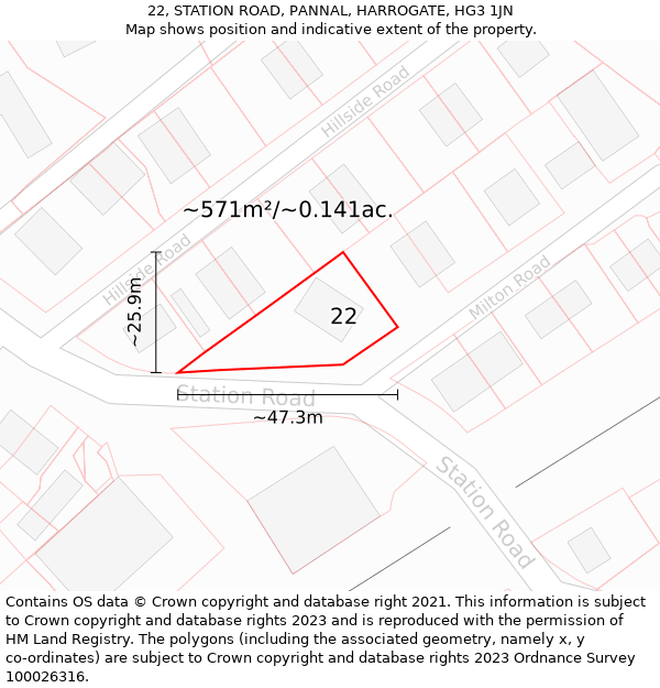 22, STATION ROAD, PANNAL, HARROGATE, HG3 1JN: Plot and title map