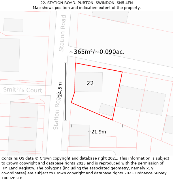 22, STATION ROAD, PURTON, SWINDON, SN5 4EN: Plot and title map