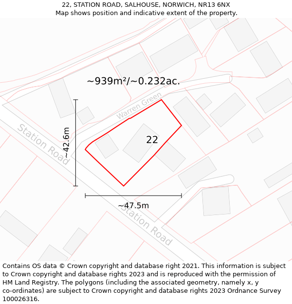 22, STATION ROAD, SALHOUSE, NORWICH, NR13 6NX: Plot and title map