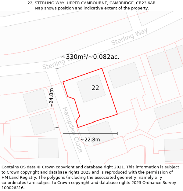 22, STERLING WAY, UPPER CAMBOURNE, CAMBRIDGE, CB23 6AR: Plot and title map