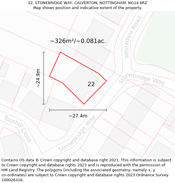 22, STONEBRIDGE WAY, CALVERTON, NOTTINGHAM, NG14 6RZ: Plot and title map