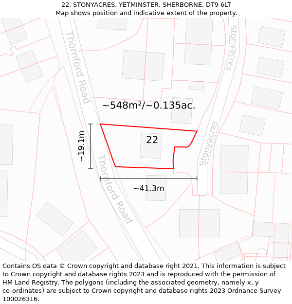22, STONYACRES, YETMINSTER, SHERBORNE, DT9 6LT: Plot and title map