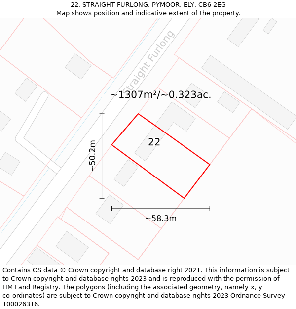 22, STRAIGHT FURLONG, PYMOOR, ELY, CB6 2EG: Plot and title map