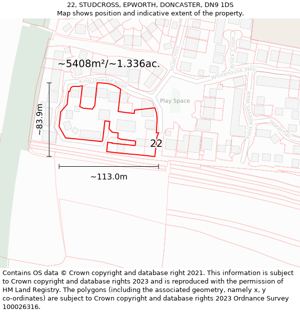 22, STUDCROSS, EPWORTH, DONCASTER, DN9 1DS: Plot and title map