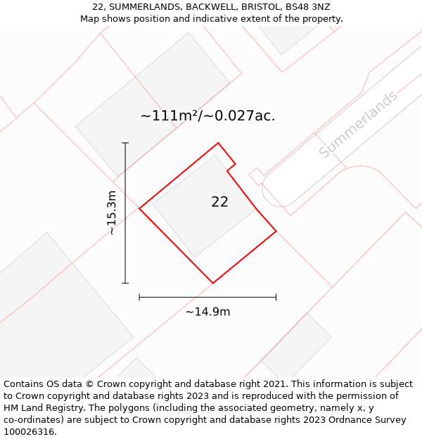 22, SUMMERLANDS, BACKWELL, BRISTOL, BS48 3NZ: Plot and title map