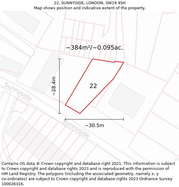 22, SUNNYSIDE, LONDON, SW19 4SH: Plot and title map