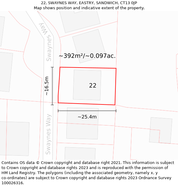 22, SWAYNES WAY, EASTRY, SANDWICH, CT13 0JP: Plot and title map