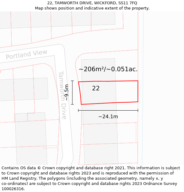 22, TAMWORTH DRIVE, WICKFORD, SS11 7FQ: Plot and title map