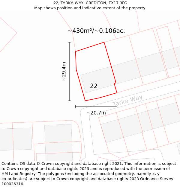 22, TARKA WAY, CREDITON, EX17 3FG: Plot and title map