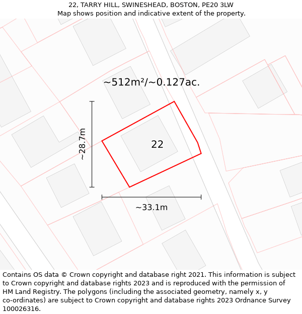 22, TARRY HILL, SWINESHEAD, BOSTON, PE20 3LW: Plot and title map