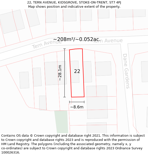 22, TERN AVENUE, KIDSGROVE, STOKE-ON-TRENT, ST7 4PJ: Plot and title map