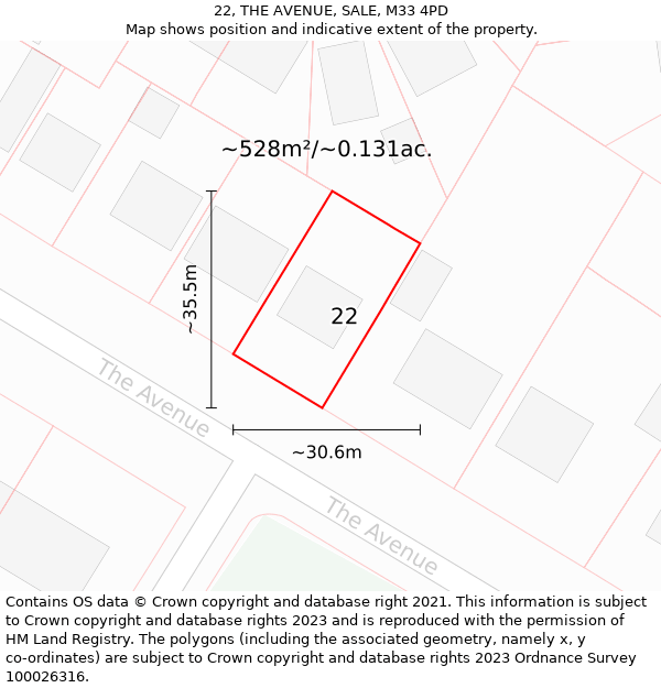 22, THE AVENUE, SALE, M33 4PD: Plot and title map