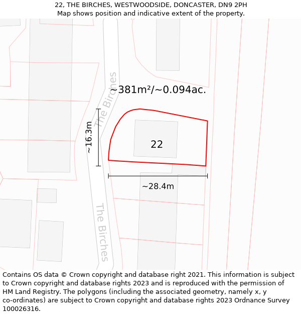 22, THE BIRCHES, WESTWOODSIDE, DONCASTER, DN9 2PH: Plot and title map