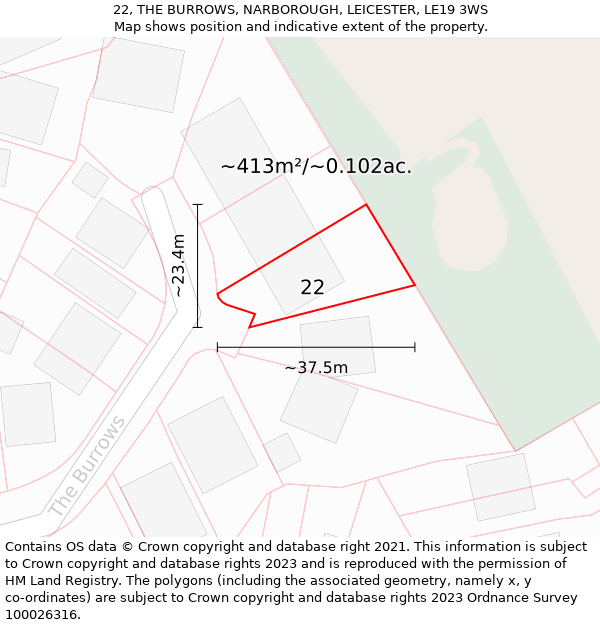 22, THE BURROWS, NARBOROUGH, LEICESTER, LE19 3WS: Plot and title map