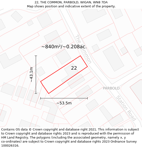 22, THE COMMON, PARBOLD, WIGAN, WN8 7DA: Plot and title map