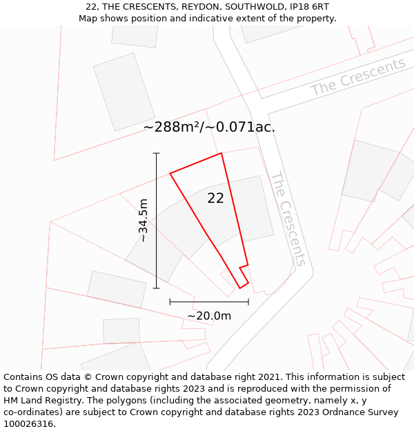 22, THE CRESCENTS, REYDON, SOUTHWOLD, IP18 6RT: Plot and title map