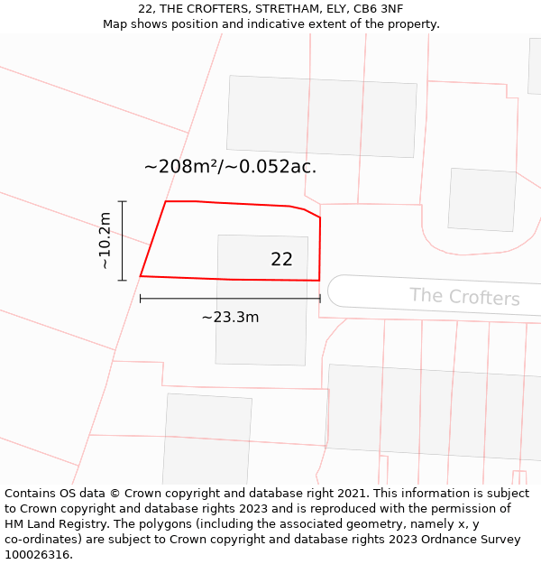 22, THE CROFTERS, STRETHAM, ELY, CB6 3NF: Plot and title map