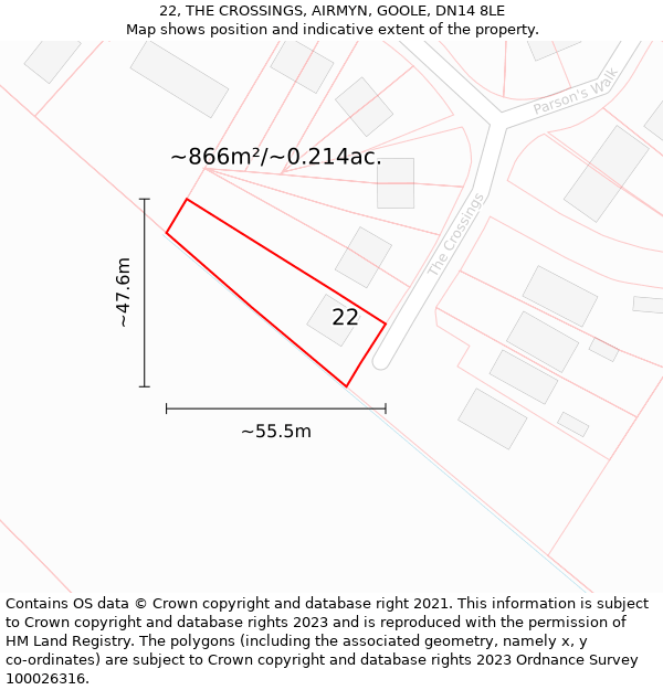 22, THE CROSSINGS, AIRMYN, GOOLE, DN14 8LE: Plot and title map