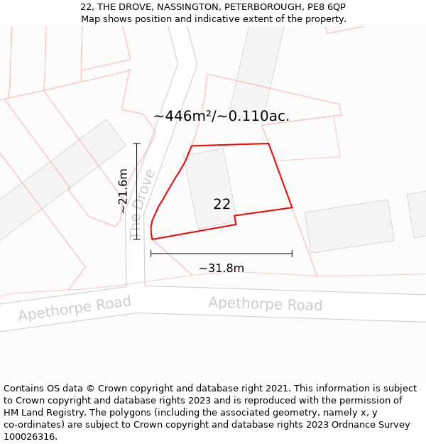 22, THE DROVE, NASSINGTON, PETERBOROUGH, PE8 6QP: Plot and title map
