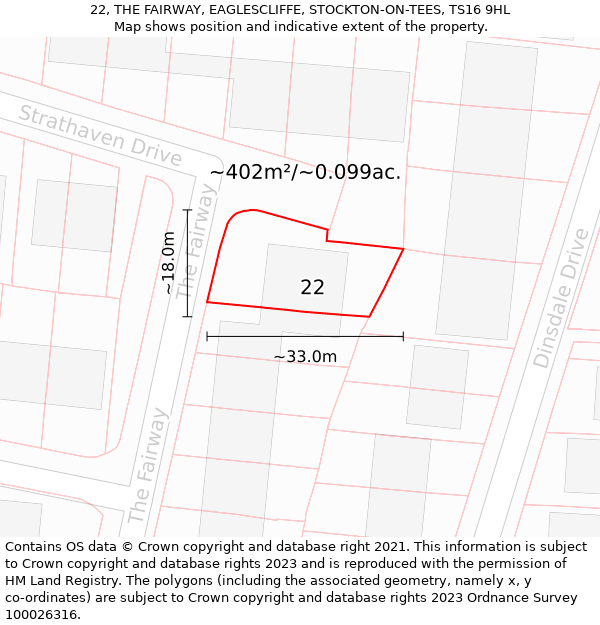 22, THE FAIRWAY, EAGLESCLIFFE, STOCKTON-ON-TEES, TS16 9HL: Plot and title map