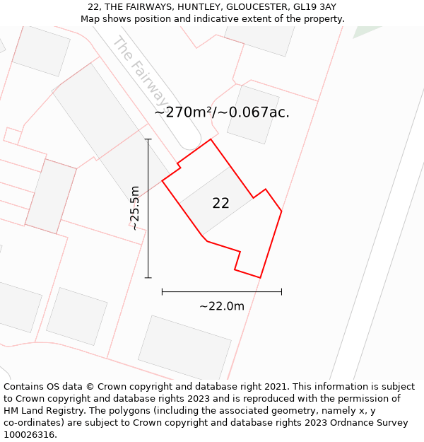 22, THE FAIRWAYS, HUNTLEY, GLOUCESTER, GL19 3AY: Plot and title map