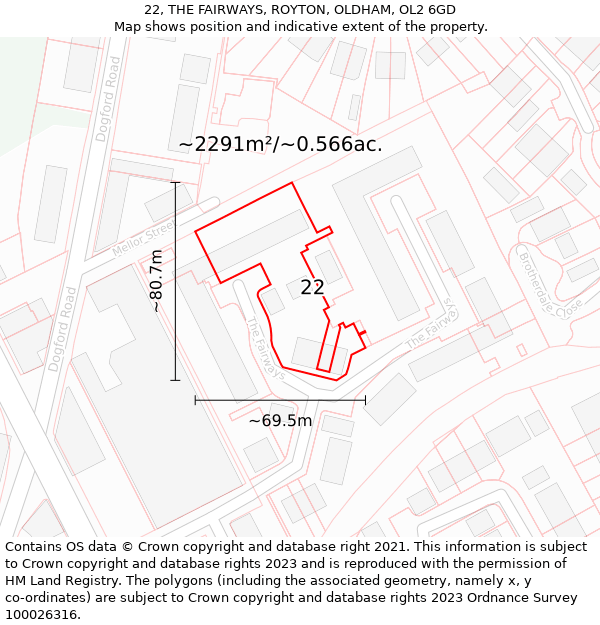 22, THE FAIRWAYS, ROYTON, OLDHAM, OL2 6GD: Plot and title map