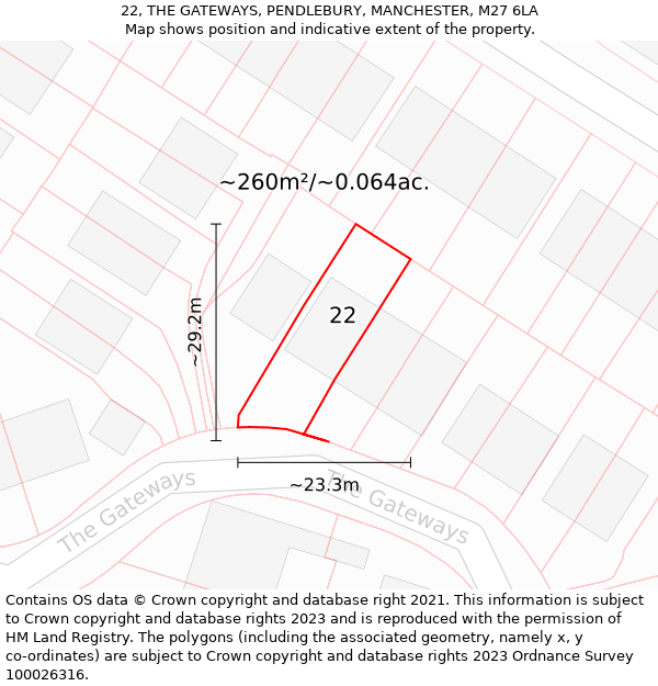 22, THE GATEWAYS, PENDLEBURY, MANCHESTER, M27 6LA: Plot and title map