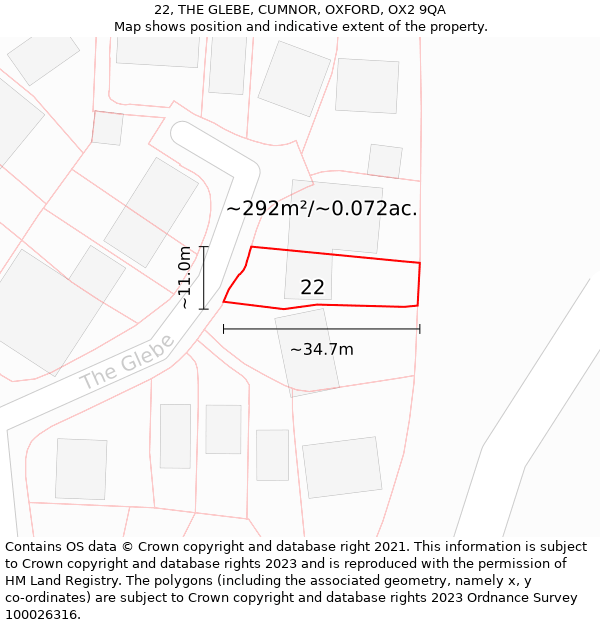 22, THE GLEBE, CUMNOR, OXFORD, OX2 9QA: Plot and title map