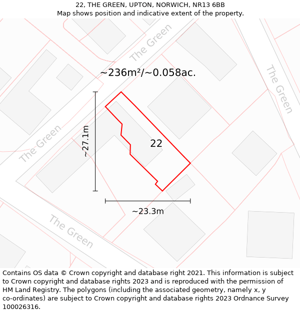 22, THE GREEN, UPTON, NORWICH, NR13 6BB: Plot and title map