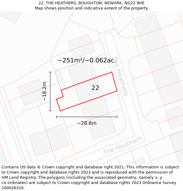 22, THE HEATHERS, BOUGHTON, NEWARK, NG22 9HE: Plot and title map