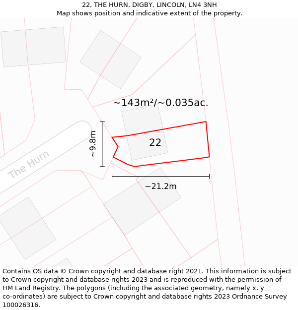 22, THE HURN, DIGBY, LINCOLN, LN4 3NH: Plot and title map