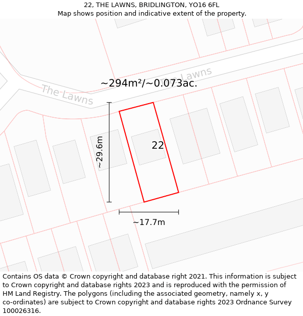 22, THE LAWNS, BRIDLINGTON, YO16 6FL: Plot and title map