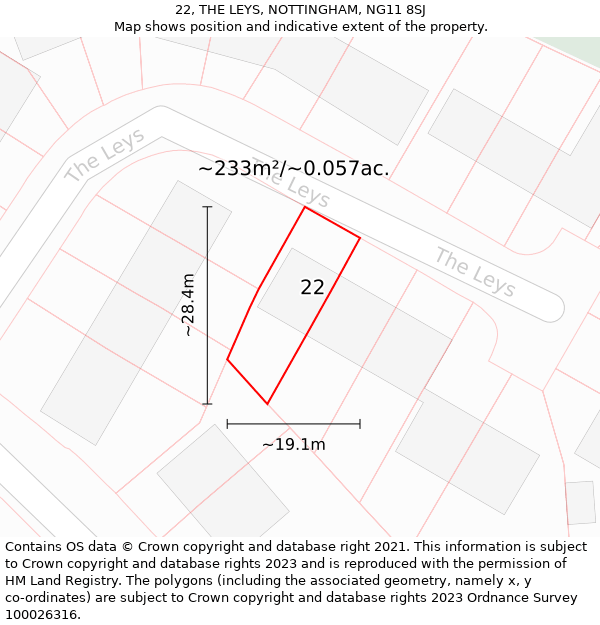 22, THE LEYS, NOTTINGHAM, NG11 8SJ: Plot and title map