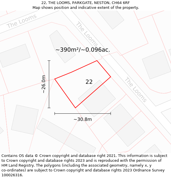 22, THE LOOMS, PARKGATE, NESTON, CH64 6RF: Plot and title map