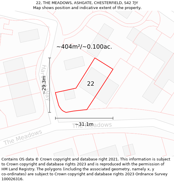 22, THE MEADOWS, ASHGATE, CHESTERFIELD, S42 7JY: Plot and title map